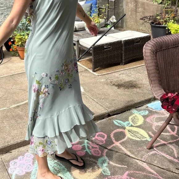 Alex Evenings Sage Floral Beaded Dress Sz 16 - Picture 5 of 7